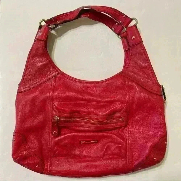 Etienne Aigner Red Genuine Leather Handbag Pockets Zip Around Boho Outdoor - Picture 3 of 12